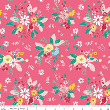 35" End of Bolt - SALE Singing in the Rain Main Raspberry - Riley Blake Designs - Flowers Floral Pink - Quilting Cotton - choose your cut