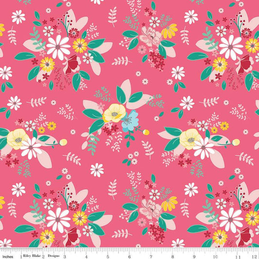 35" End of Bolt - SALE Singing in the Rain Main Raspberry - Riley Blake Designs - Flowers Floral Pink - Quilting Cotton - choose your cut