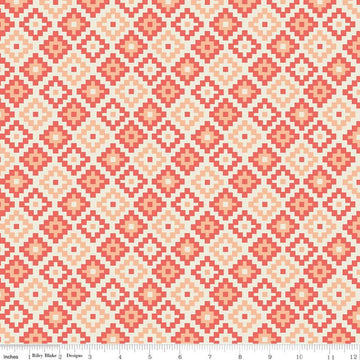 Fat Quarter End of Bolt - Woodland Spring God's Eye Coral - Riley Blake Designs - Orange Geometric -  Quilting Cotton Fabric