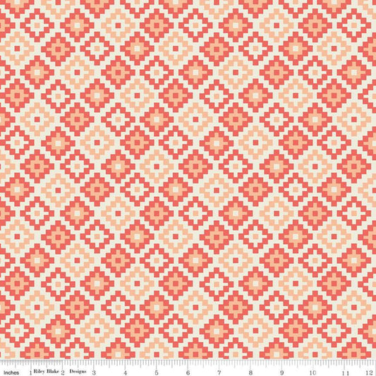 Fat Quarter End of Bolt - Woodland Spring God's Eye Coral - Riley Blake Designs - Orange Geometric -  Quilting Cotton Fabric