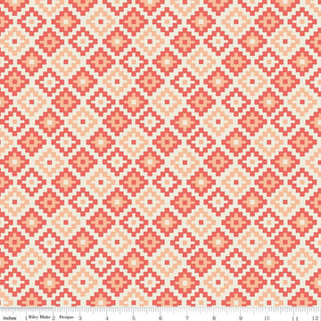 Fat Quarter End of Bolt - Woodland Spring God's Eye Coral - Riley Blake Designs - Orange Geometric -  Quilting Cotton Fabric