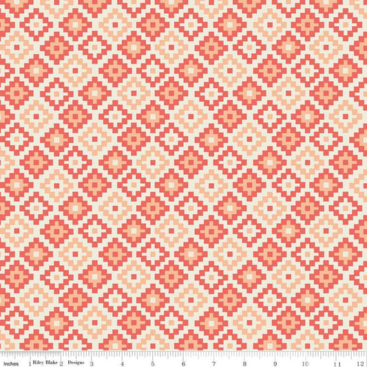 30" End of Bolt - Woodland Spring God's Eye Coral - Riley Blake Designs - Orange Geometric -  Quilting Cotton Fabric