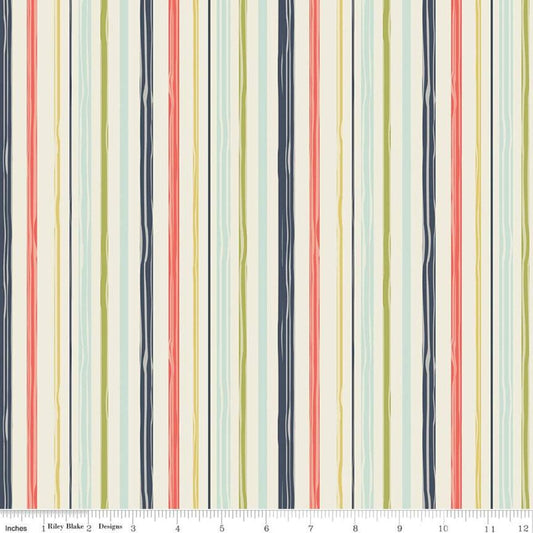 19" End of Bolt Piece - SALE Woodland Spring Stripe Cream - Riley Blake Designs - Stripes Striped -  Quilting Cotton Fabric