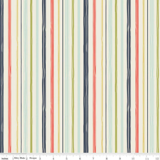 19" End of Bolt Piece - SALE Woodland Spring Stripe Cream - Riley Blake Designs - Stripes Striped -  Quilting Cotton Fabric