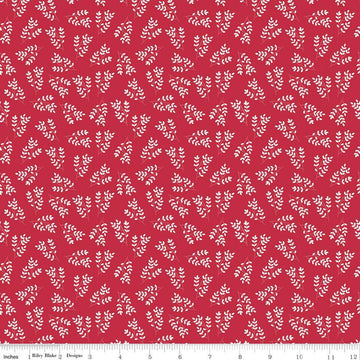 11" End of Bolt - SALE Singing in the Rain Stems Red - Riley Blake Designs - Floral White Leaves on Red - Quilting Cotton Fabric