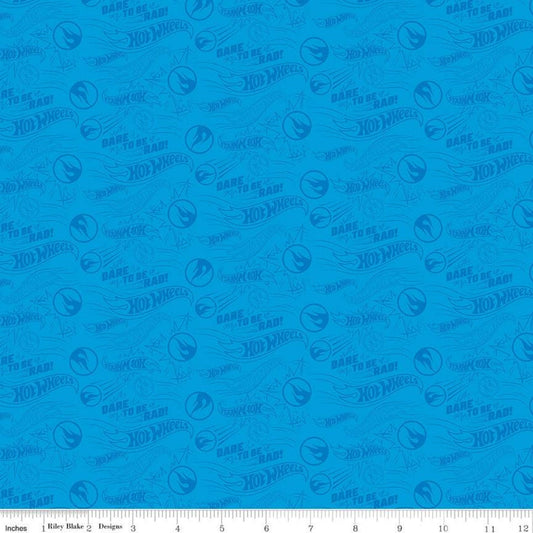 DEAL Hot Wheels Dare to Be Rad Blue - Riley Blake Designs - Die-Cast Toy Race Cars Logo -  Quilting Cotton Fabric -  Licensed Product
