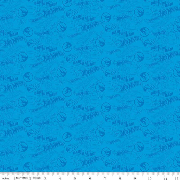 Hot Wheels Dare to Be Rad Blue - Riley Blake Designs - Die-Cast Toy Race Cars Logo -  Quilting Cotton Fabric -  Licensed Product