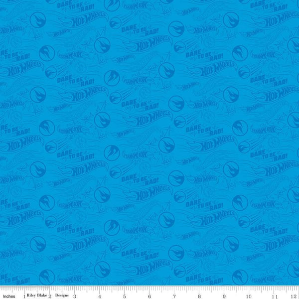 Hot Wheels Dare to Be Rad Blue - Riley Blake Designs - Die-Cast Toy Race Cars Logo -  Quilting Cotton Fabric -  LIcensed Product