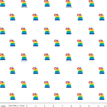 25" End of Bolt - SALE Fisher-Price Rock-a-Stack White - Riley Blake Designs - Toys Nostalgia - Quilting Cotton Fabric - Licensed Product