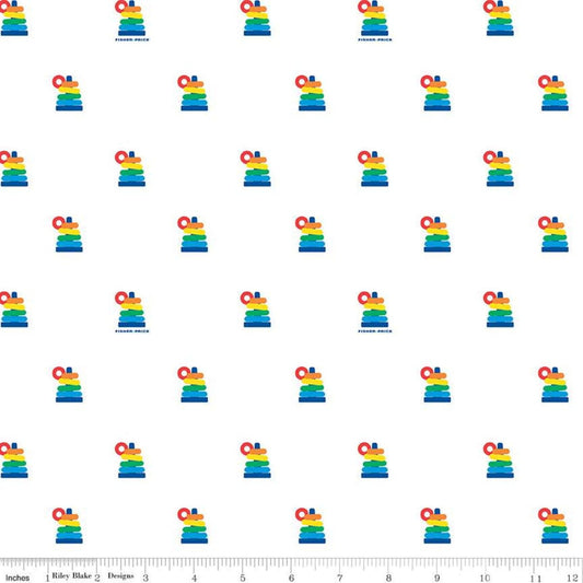 25" End of Bolt - DEAL Fisher-Price Rock-a-Stack White - Riley Blake Designs - Toys Nostalgia - Quilting Cotton Fabric - Licensed Product