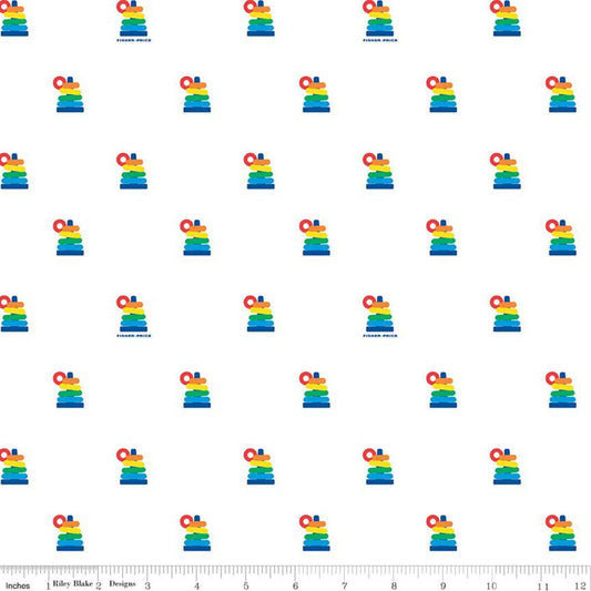25" End of Bolt - SALE Fisher-Price Rock-a-Stack White - Riley Blake Designs - Toys Nostalgia - Quilting Cotton Fabric - Licensed Product