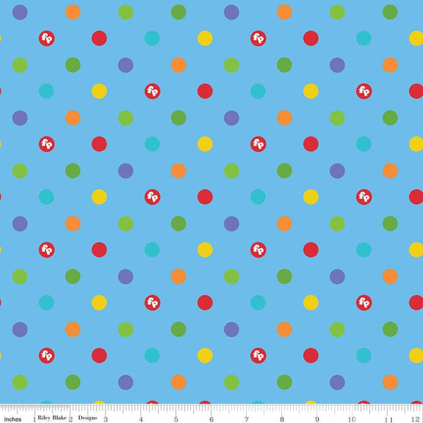 18" End of Bolt - SALE Fisher-Price Dots Blue - Riley Blake Designs - Toys Nostalgia Childhood Juvenile Polka Logo - Quilting Cotton Fabric