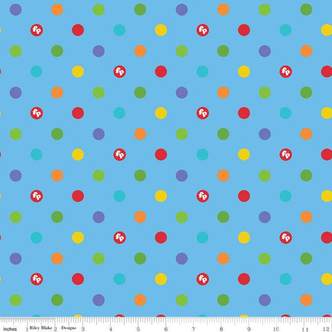 18" End of Bolt - SALE Fisher-Price Dots Blue - Riley Blake Designs - Toys Nostalgia Childhood Juvenile Polka Logo - Quilting Cotton Fabric