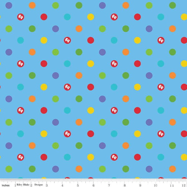 9" End of Bolt - SALE Fisher-Price Dots Blue - Riley Blake Designs - Toys Childhood Juvenile Polka Dot Logo - Quilting Cotton Fabric