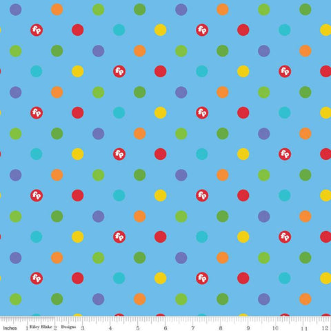 9" End of Bolt - SALE Fisher-Price Dots Blue - Riley Blake Designs - Toys Childhood Juvenile Polka Dot Logo - Quilting Cotton Fabric