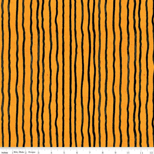 Fat Quarter End of Bolt - DEAL Goose Tales Wavy Stripes Orange - Riley Blake Designs - Halloween Striped Stripe - Quilting Cotton Fabric