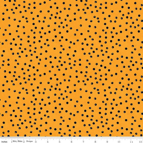 17" End of Bolt - SALE Goose Tales Scattered Dots Orange - Riley Blake - Halloween Black Dots Polka Dots Dotted -  Quilting Cotton Fabric