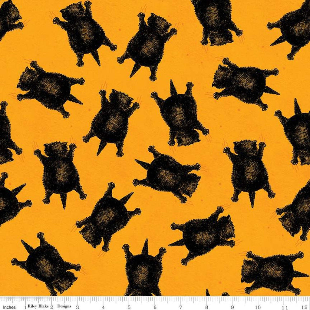 12" End of Bolt - CLEARANCE Goose Tales Scaredy Cats Toss Orange - Riley Blake Designs - Halloween Cats -  Quilting Cotton Fabric