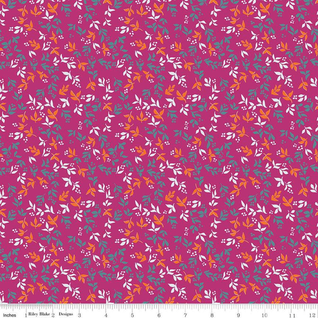 30" End of Bolt - CLEARANCE Garden Party Foliage C9566 Fuchsia - Riley Blake Designs - Floral Flowers Leaves Pink  - Quilting Cotton Fabric