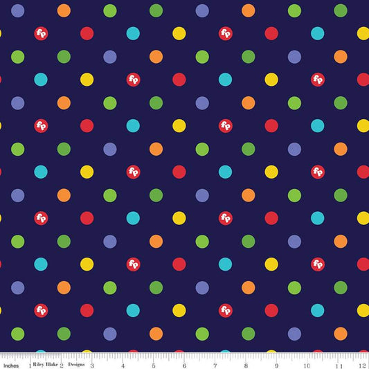 17" End of Bolt - SALE Fisher-Price Dots Navy - Riley Blake - Toys Nostalgia Childhood Polka Dots - Quilting Cotton Fabric -Licensed Product