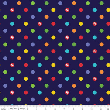 13" End of Bolt - SALE Fisher-Price Dots Navy - Riley Blake- Toys Nostalgia Childhood Polka Dots - Quilting Cotton Fabric - Licensed Product