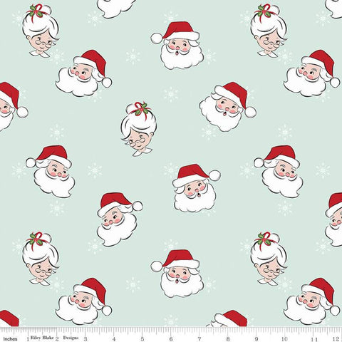 Fat Quarter End of Bolt Piece - Santa Claus Lane Main C9610 Mint - Riley Blake - Christmas Mrs. Claus Snowflakes - Quilting Cotton Fabric