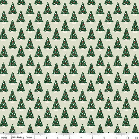 SALE Christmas Traditions Trees Mint - Riley Blake Designs - Decorated Christmas Trees Green  - Quilting Cotton Fabric