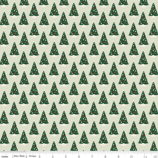 Fat Quarter End of Bolt - SALE Christmas Traditions Trees Mint - Riley Blake - Quilting Cotton Fabric