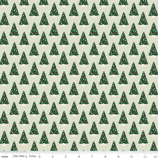 17" End of Bolt - DEAL Christmas Traditions Trees Mint - Riley Blake Designs - Decorated Christmas Trees Green  - Quilting Cotton Fabric