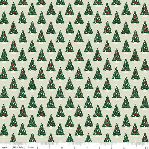 SALE Christmas Traditions Trees Mint - Riley Blake Designs - Decorated Christmas Trees Green  - Quilting Cotton Fabric