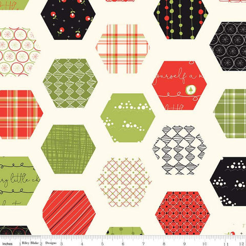 18" End of Bolt - SALE Merry Little Christmas Hexie C9649 Cream - Riley Blake Designs - Hexies Hexagons Hexagon - Quilting Cotton Fabric