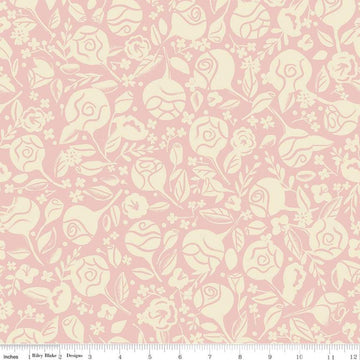 23" End of Bolt - Beauty and the Beast Floral C9532 Pink - Riley Blake Designs - Fairy Tale Cream Flowers Leaves - Quilting Cotton Fabric