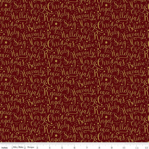 29" End of Bolt - Oh Holy Night Words Mulberry SPARKLE- Riley Blake - Christmas Nativity Text Red Gold- Quilting Cotton Fabric-