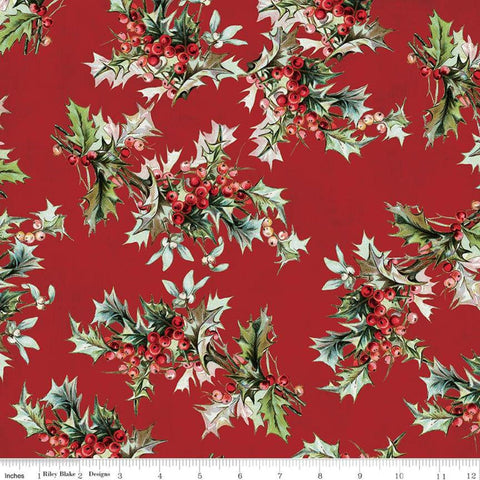 21" End of Bolt - CLEARANCE Yuletide Main Red - Riley Blake Designs - Christmas Holly Berries Floral  - Quilting Cotton Fabric