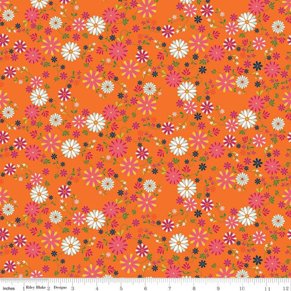 9" End of Bolt - SALE Garden Party Wreaths C9563 Orange - Riley Blake Designs - Floral Flowers Cream - Quilting Cotton Fabric