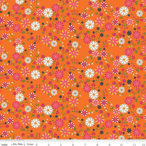 9" End of Bolt - SALE Garden Party Wreaths C9563 Orange - Riley Blake Designs - Floral Flowers Cream - Quilting Cotton Fabric