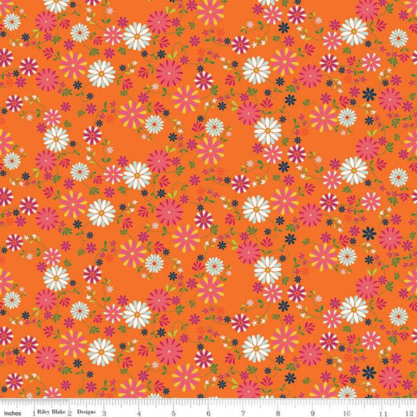 9" End of Bolt - Garden Party Wreaths C9563 Orange - Riley Blake Designs - Floral Flowers Cream - Quilting Cotton Fabric