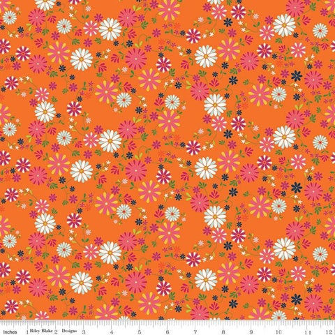 9" End of Bolt - Garden Party Wreaths C9563 Orange - Riley Blake Designs - Floral Flowers Cream - Quilting Cotton Fabric