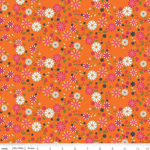 22" End of Bolt - Garden Party Wreaths C9563 Orange - Riley Blake Designs - Floral Flowers Cream - Quilting Cotton Fabric