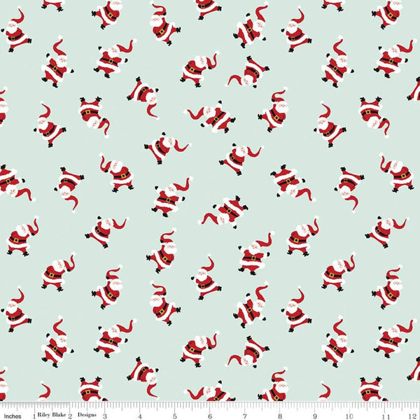 SALE Santa Claus Lane Dancing Santas C9612 Mint - Riley Blake Designs - Christmas Green - Quilting Cotton Fabric