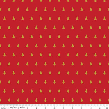 Fat Quarter End of Bolt - SALE Santa Claus Lane Trees SC9613 Red SPARKLE - Riley Blake - Christmas Gold SPARKLE - Quilting Cotton Fabric