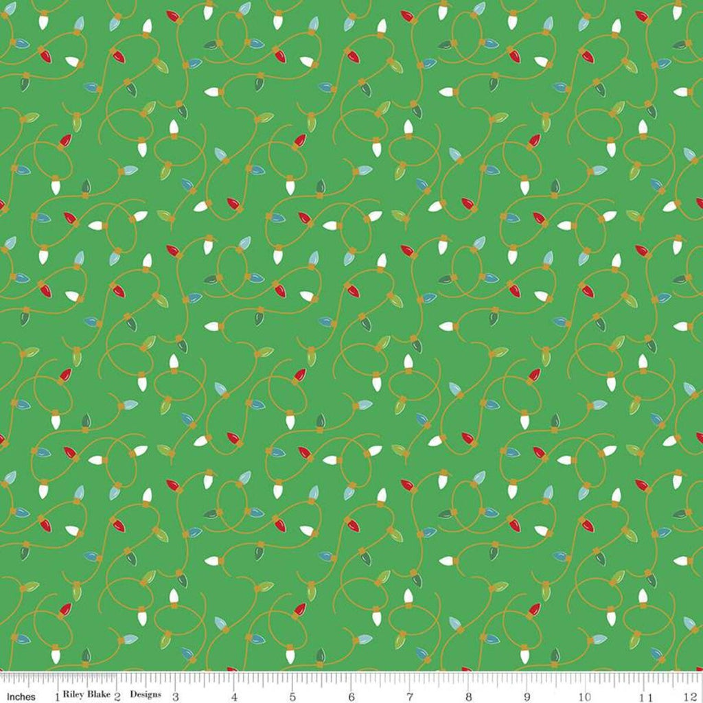 Santa Claus Lane Lights SC9614 Green SPARKLE - Riley Blake Designs - Christmas Gold SPARKLE - Quilting Cotton Fabric