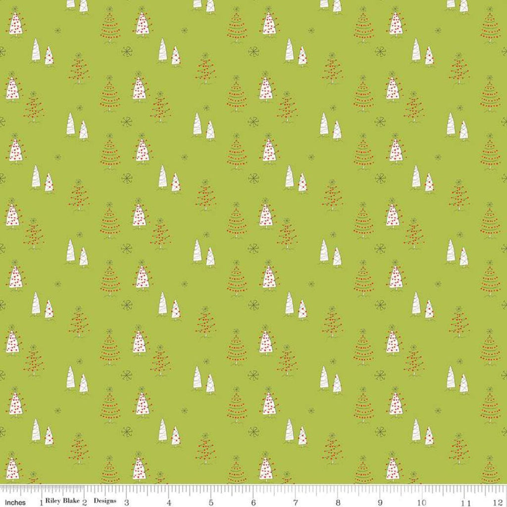 19" End of Bolt - Merry Little Christmas Trees C9641 Green - Riley Blake Designs - Tree Snowflakes Cream - Quilting Cotton Fabric