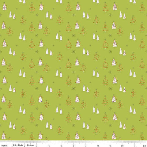 19" End of Bolt - Merry Little Christmas Trees C9641 Green - Riley Blake Designs - Tree Snowflakes Cream - Quilting Cotton Fabric