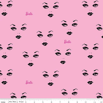 17" End of Bolt - Barbie Faces C9731 Light Pink - Official Licensed Product - Barbie Face Logo Dolls Toys Barbie - Quilting Cotton Fabric
