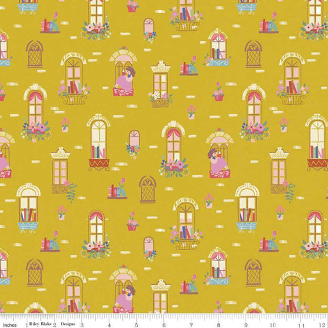 SALE Beauty and the Beast Windows C9531 Gold - Riley Blake Designs - Fairy Tale Books Reading - Quilting Cotton Fabric