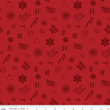 14" End of Bolt - CLEARANCE Nobody Fights Alone First Responder C10421 Red - Riley Blake Designs - Symbols Flags - Quilting Cotton Fabric