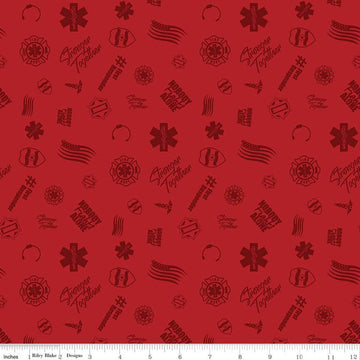 14" End of Bolt - CLEARANCE Nobody Fights Alone First Responder C10421 Red - Riley Blake Designs - Symbols Flags - Quilting Cotton Fabric