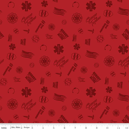 14" End of Bolt - CLEARANCE Nobody Fights Alone First Responder C10421 Red - Riley Blake Designs - Symbols Flags - Quilting Cotton Fabric