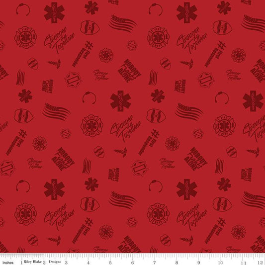 14" End of Bolt - CLEARANCE Nobody Fights Alone First Responder C10421 Red - Riley Blake Designs - Symbols Flags - Quilting Cotton Fabric